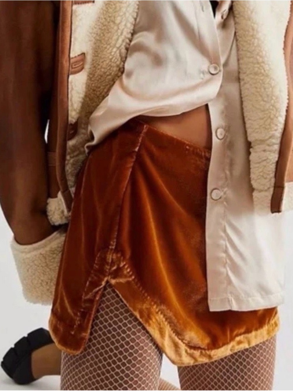 Free People Velvet Mini Skirt in Rust Orange